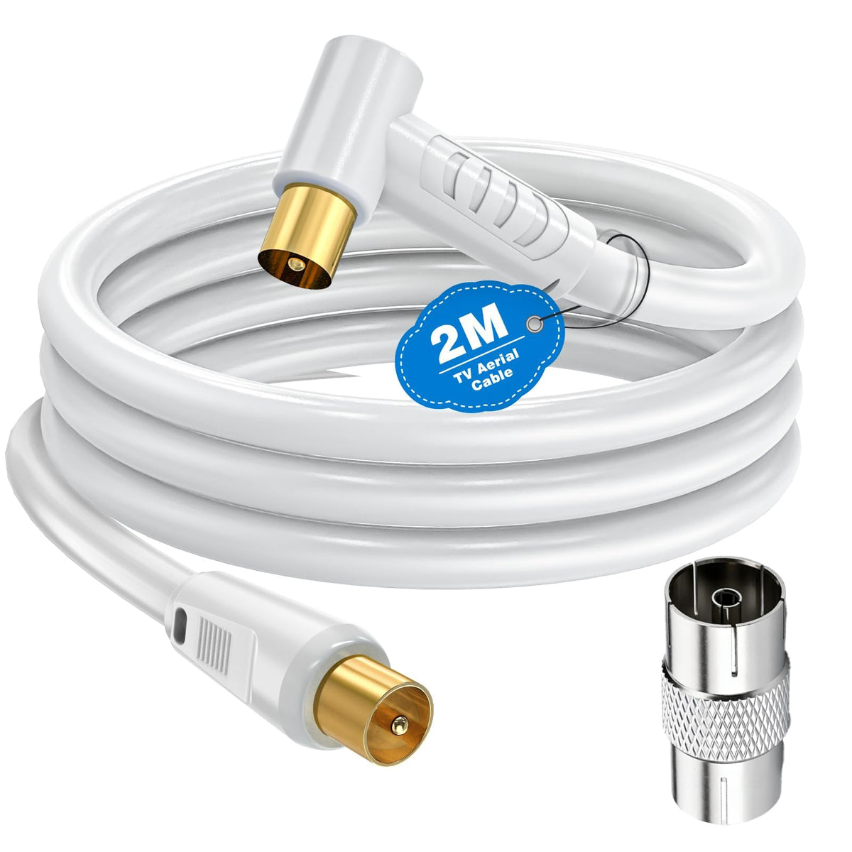 Ancable TV Aerial Cable with Coaxial Adapter 5M Black TV Ariel Lead