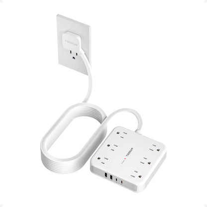 TESSAN Surge Protector Power Strip, 5Ft Flat Plug Extension Cord, White