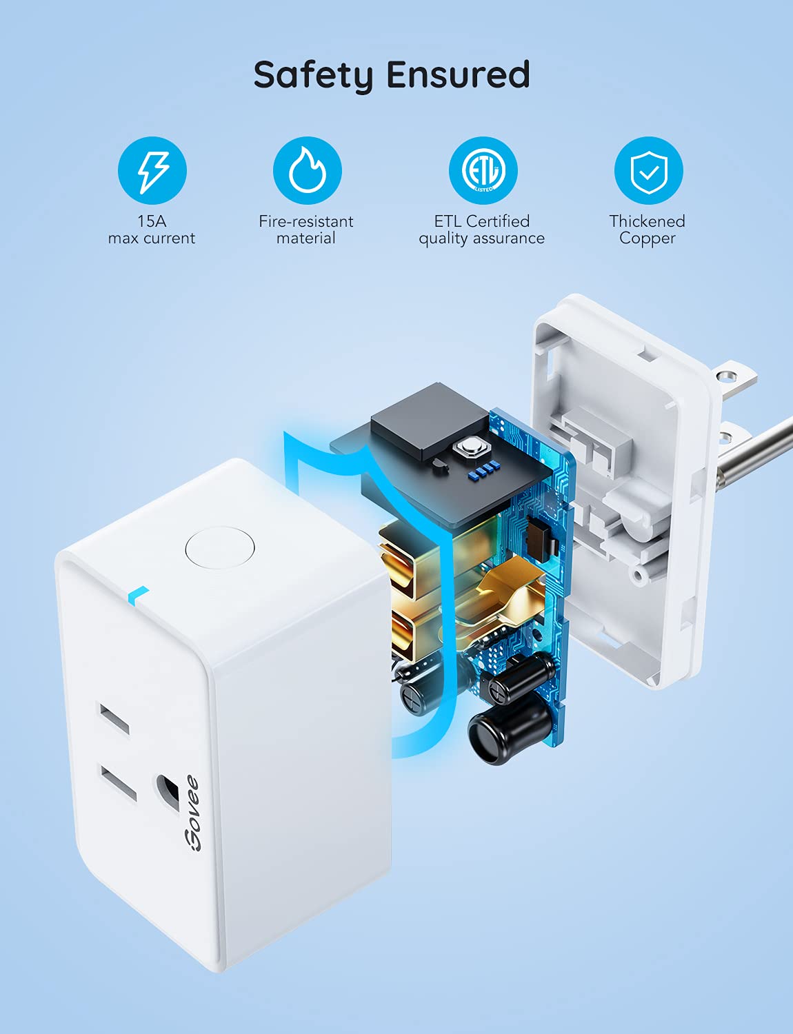 Govee Smart Plug 15A WiFi Bluetooth Outlet 4 Pack, Remote Group Control