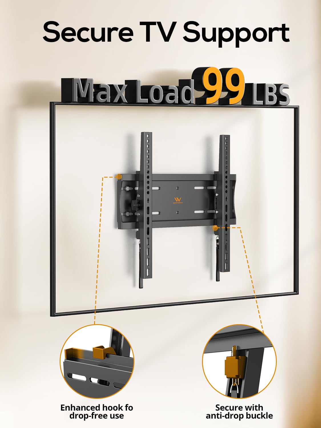 55 65 75 85 inch Tilting TV Wall Mount for 32-90 '' TVs, Low Profile TV Mount Bracket, Safe Lock & Quick Release,Max VESA 600x400mm, 24 inch Studs,132 lbs, Fit Most 55+ 75+ 85+ 86 TVs