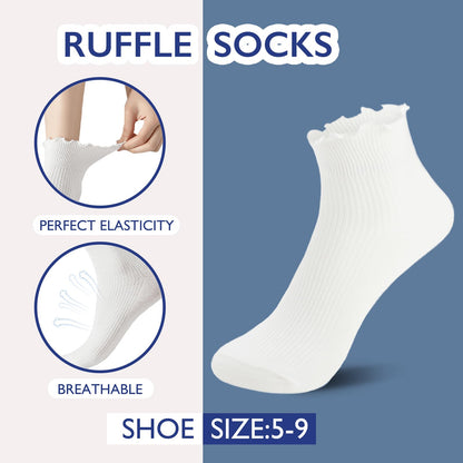 Hstyle 6 Pairs of Ruffle Socks Women, Cute Ruffle Ankle Socks