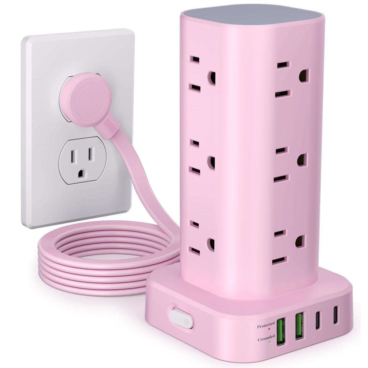 6FT Power Strip Tower Surge Protector, 12 Wide Spaced Outlets, 4 USB