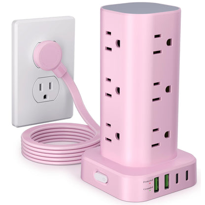 6FT Power Strip Tower Surge Protector, 12 Wide Spaced Outlets, 4 USB