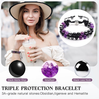 Triple Protection Bracelet - for Protect & Balance - Energy Crystal Handmade Bracelets for Men Women