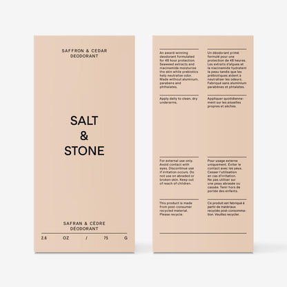 Salt & Stone Aluminum-Free Deodorant, Women & Men Santal & Vetiver 2.6 oz