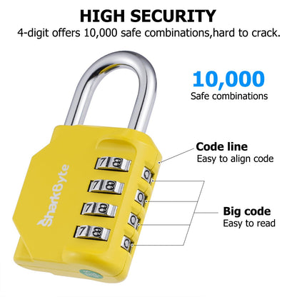 SharkByte Heavy Duty Combination Padlock – 4-Digit Weatherproof Outdoor Lock with Stainless Steel Shackle, Anti-Rust Resettable Code for Gym, School, Locker, Shed, Toolbox, Gate & Warehouse - Purple