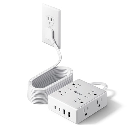 SUPERDANNY Extension Cord,Flat Plug Surge Protector Power Strip,10Ft