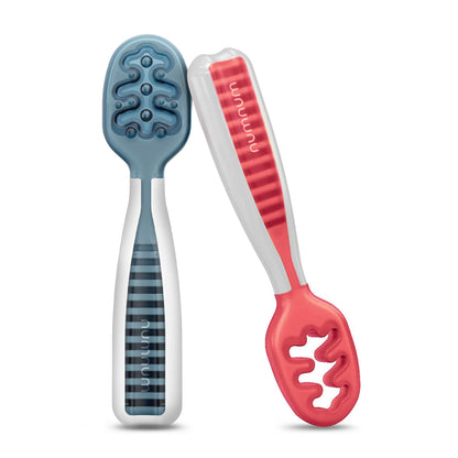 NumNum Baby Spoons Self Feeding 6 Months, 2-Pack Blue/Orange