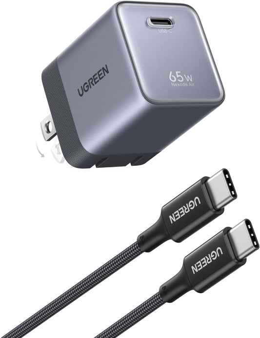 UGREEN Nexode Air 65W USB C GaN Charger Block with 3.3ft Cable, Gray