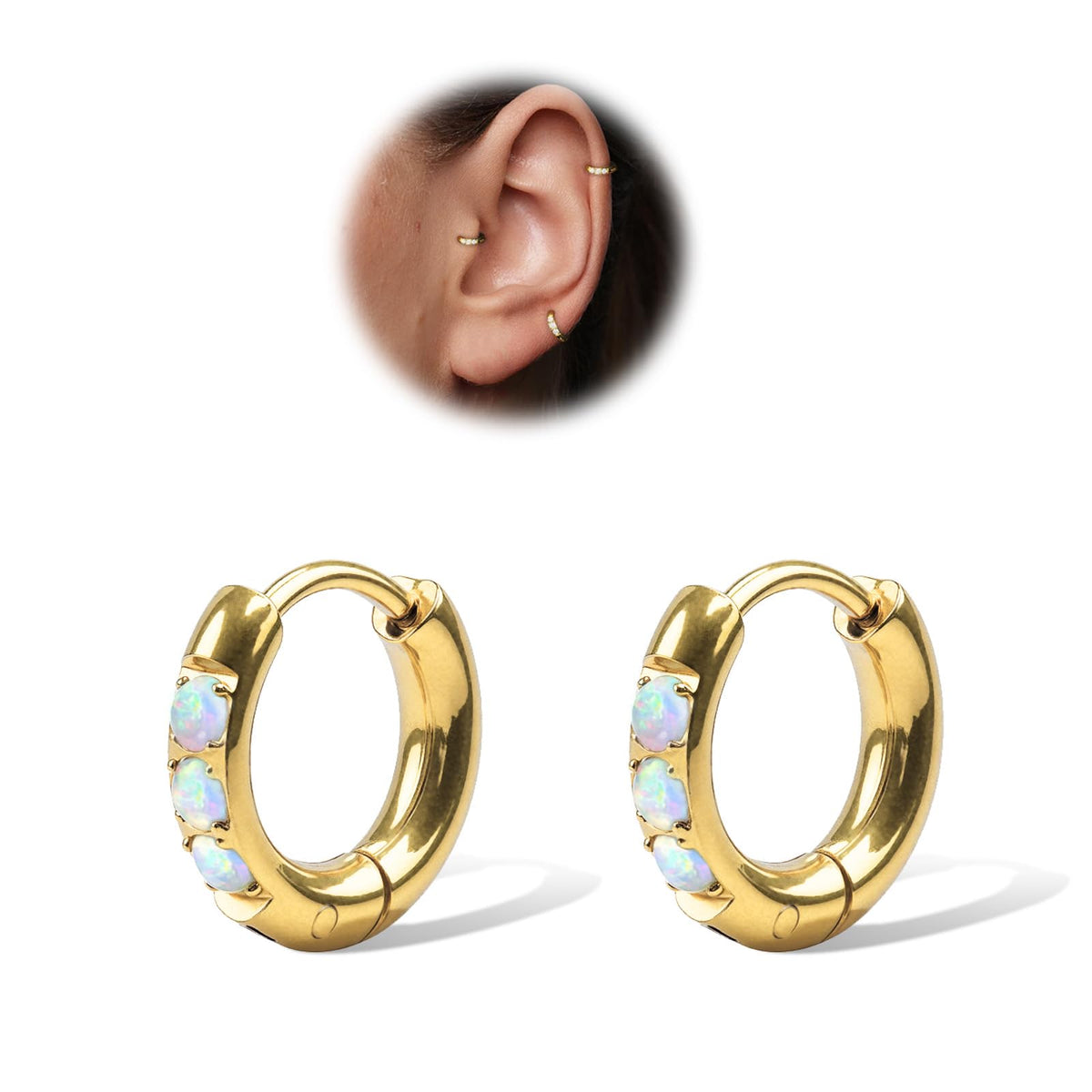 1Pair 316L Surgical Steel Opal Small Hoop Earrings for Women Hypoallergenic Medical Grade Lightweight For Cartilage Helix Daith Tragus Lobe Piercing Jewelry