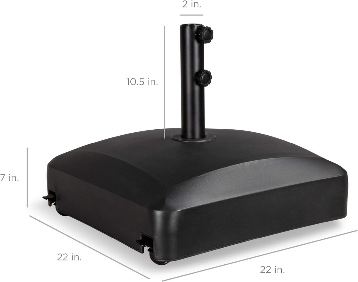 Best Choice Products 123lb Capacity Fillable Mobile Umbrella Base Heavy Duty Market Stand for Patio, Deck, Poolside w/ 4 Wheels, 2 Locks, 2 Knobs, Wind-Resistant Design - Black