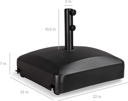 Best Choice Products 123lb Capacity Fillable Mobile Umbrella Base Heavy Duty Market Stand for Patio, Deck, Poolside w/ 4 Wheels, 2 Locks, 2 Knobs, Wind-Resistant Design - Black