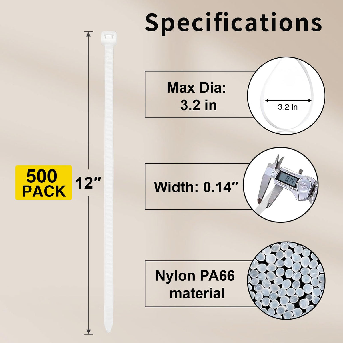 White Zip Ties Assorted Sizes 4+6+8+12 Inch, 400 Pack, Clear Zip Ties, White Cable Ties, Zipties Clear, UV Resistant Wire Ties, Plastic Ties, Tie Wraps Assorted Sizes, SiKuLin