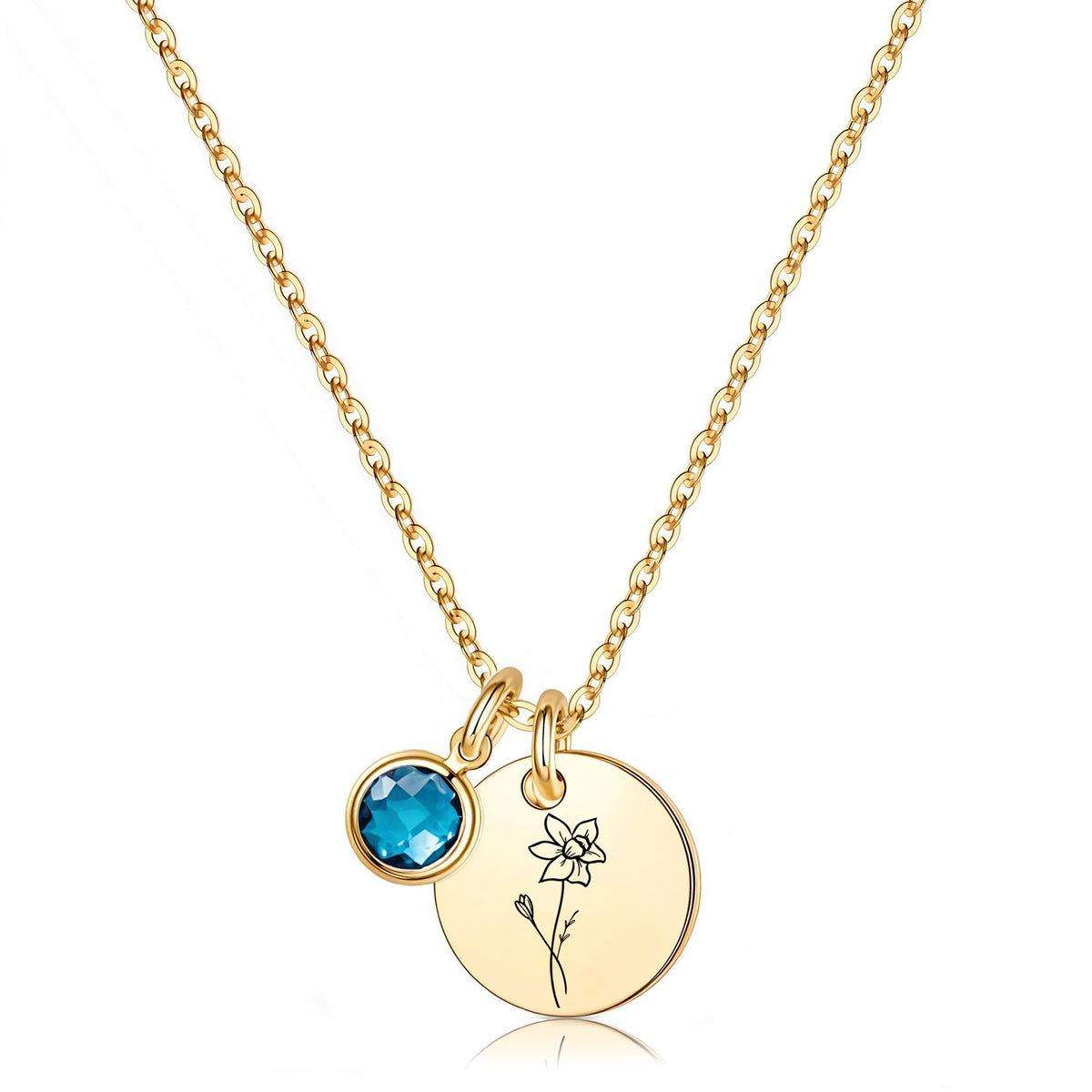 Birth Flower Necklaces for Women, 18K Gold Plated Birthstone Necklaces