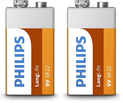 PHILIPS 9V Zinc Battery - 6F22 - Shelf Life up to 5 Years