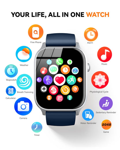 Smart Watch for Men Women- Answer/Make Call, 2024 IP68 Waterproof Fitness Tracker Watch with Sleep Step Counter Activity Smartwatch for Samsung Android iPhone iOS (Black-Blue, 1.83)