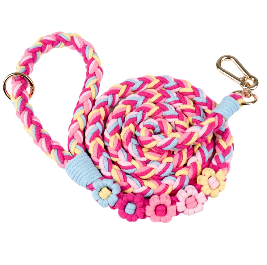 5FT Braided Cotton Rope Leash for Small, Medium and Large Dogs, Red & White Twist