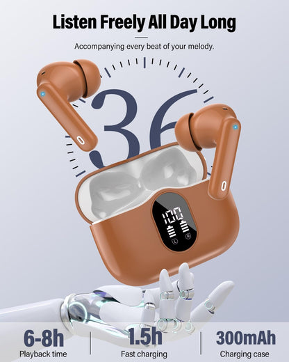 Wireless Earbuds, Bluetooth 5.4 Headphones Bass Stereo/Clear Call,Rose Gold