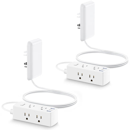 Split Extension Cord with Outlet Cover (10FT, Dual 5FT), Flat Plug Power Strip with 6 Outlets and 3 USB Ports, Outlet Extender for Tight Spaces