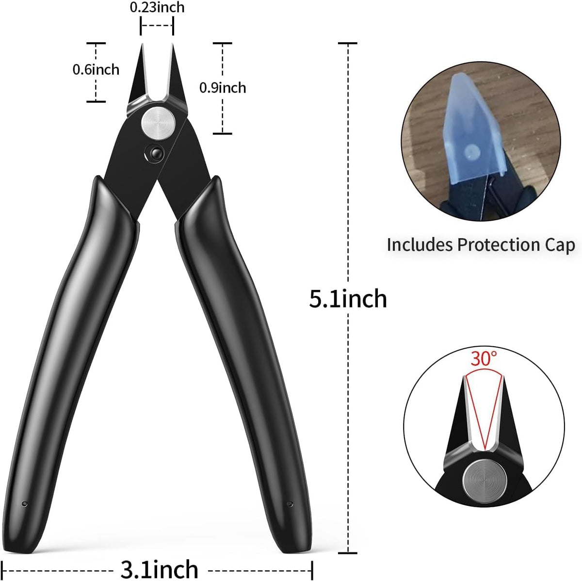 BOENFU Wire Cutter 2 Pack Precision Flush Cutters Side Cutter Small Cable Snips Diagonal Pliers for Cable Tie, 3D Print, Plastic Models, Jewelry, Electronics, Black, 5 Inches