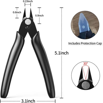BOENFU Wire Cutter 2 Pack Precision Flush Cutters Side Cutter Small Cable Snips Diagonal Pliers for Cable Tie, 3D Print, Plastic Models, Jewelry, Electronics, Black, 5 Inches