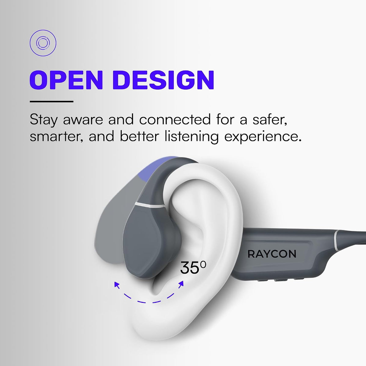 Raycon Bone Conduction Headphones - Open Ear Running Headphones & Bluetooth Earbuds, Sweat & Water-Resistant with Mic (Gray)