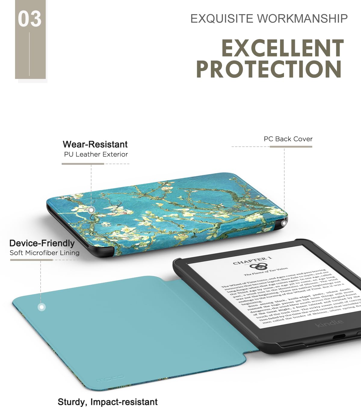 MoKo Case for 6" Amazon Kindle Basic 11th Gen 2024/2022,Blue-green