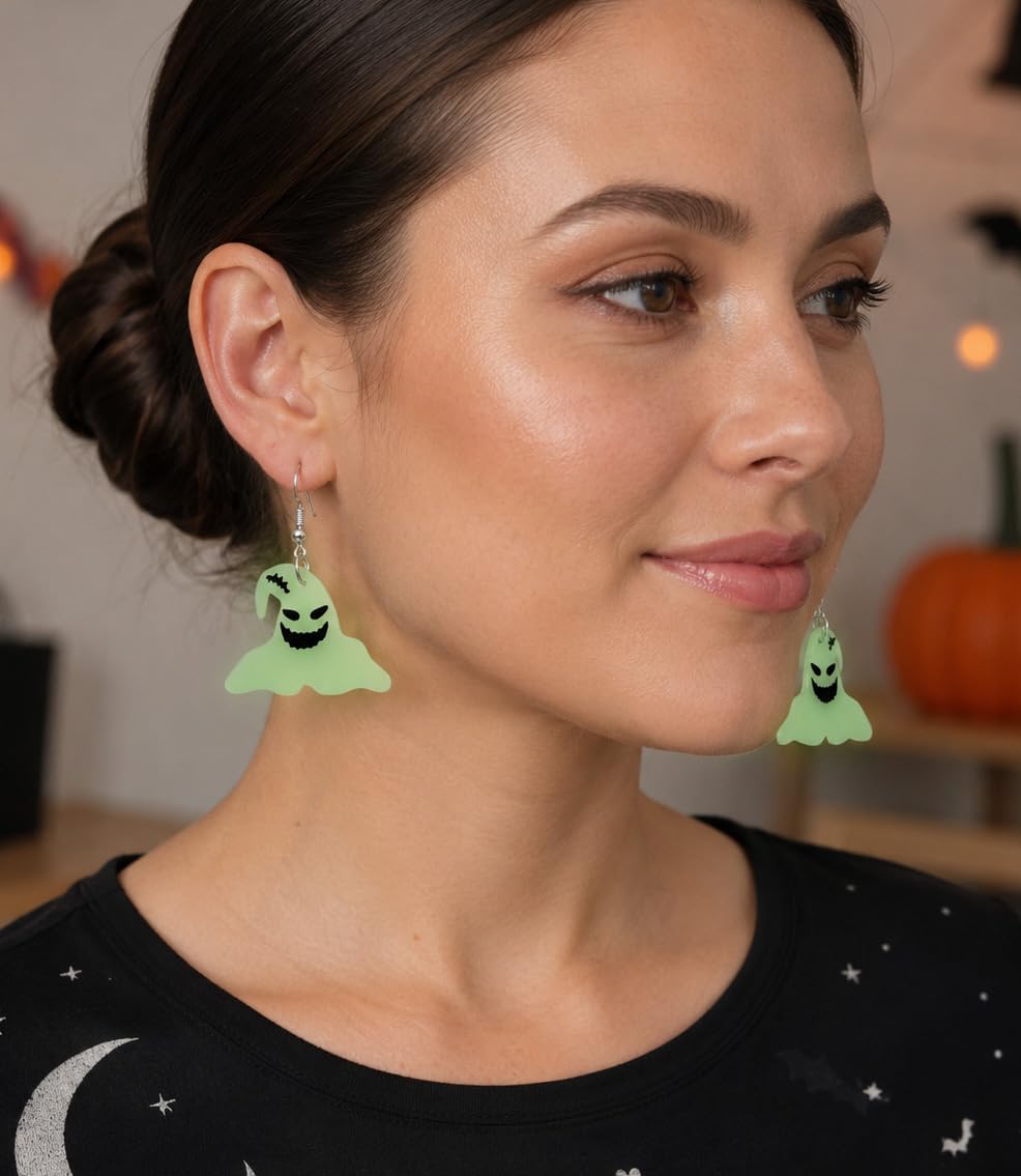 Glow in the Dark Halloween Earrings, Bat Ghost Coffin Boo Dangle Earrings
