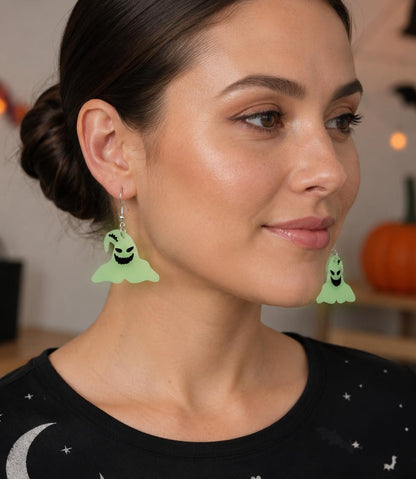 Glow in the Dark Halloween Earrings, Bat Ghost Coffin Boo Dangle Earrings