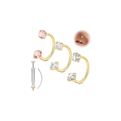 Horseshoe Nose Ring 20g 18g Gold Silver Opal CZ Double Gem Nose Rings Studs for Women Men 7mm 8mm Hypoallergenic Hoop Earrings Cartilage Helix Tragus Nostril Septum Daith Piercing Jewelry
