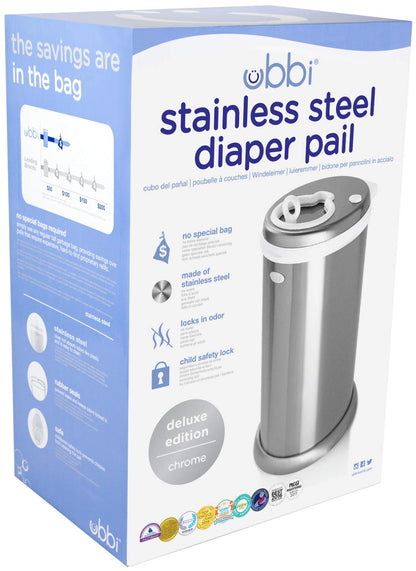 Ubbi Stainless Steel Diaper Pail, No Special Bags, Odor-Locking, White