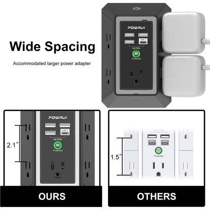 Multi Plug Wall Outlet Night Light, POWRUI 6 Outlet Extender & 3 USB Ports