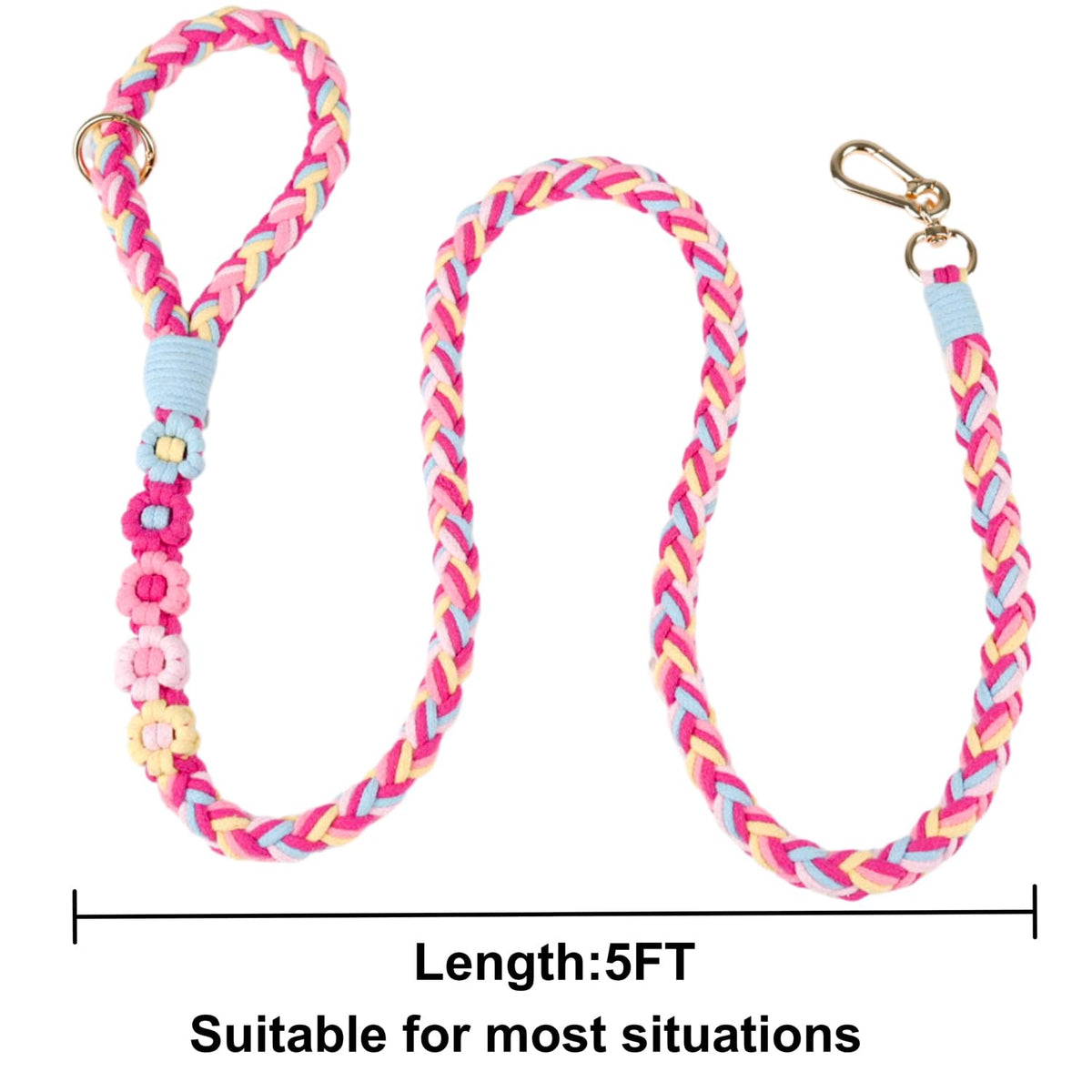 5FT Braided Cotton Rope Leash for Small, Medium and Large Dogs, Red & White Twist