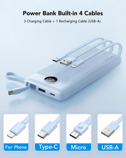 VRURC Portable Charger, Built in 4 Cables & Lanyard Power Bank 10000mAh