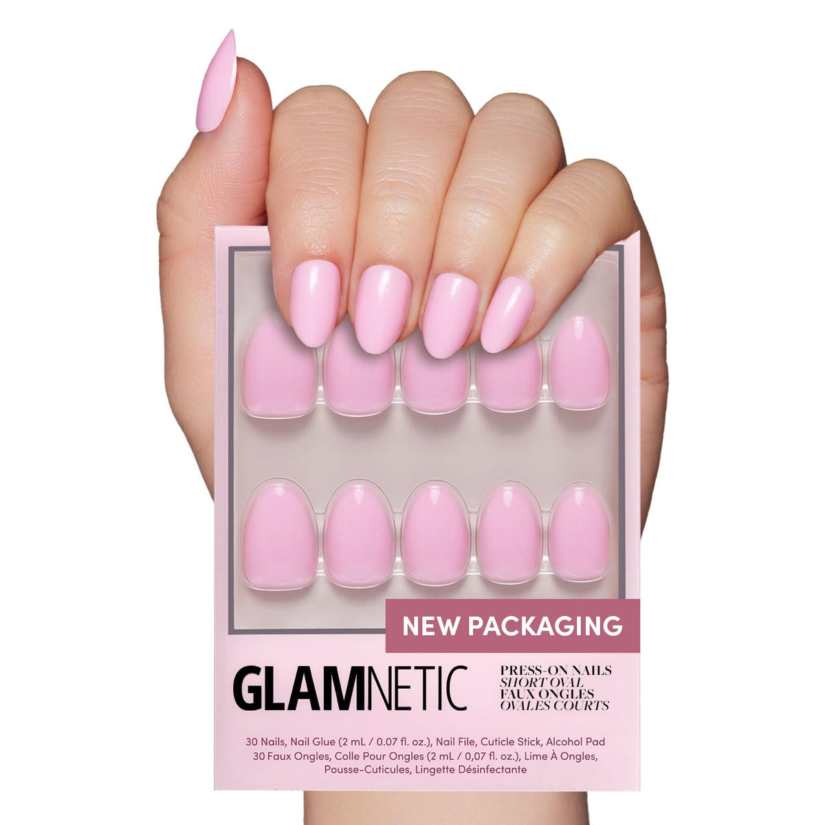 Glamnetic Press On Nails, Short Almond Glossy, Fake Nails 24pc Nail Kit