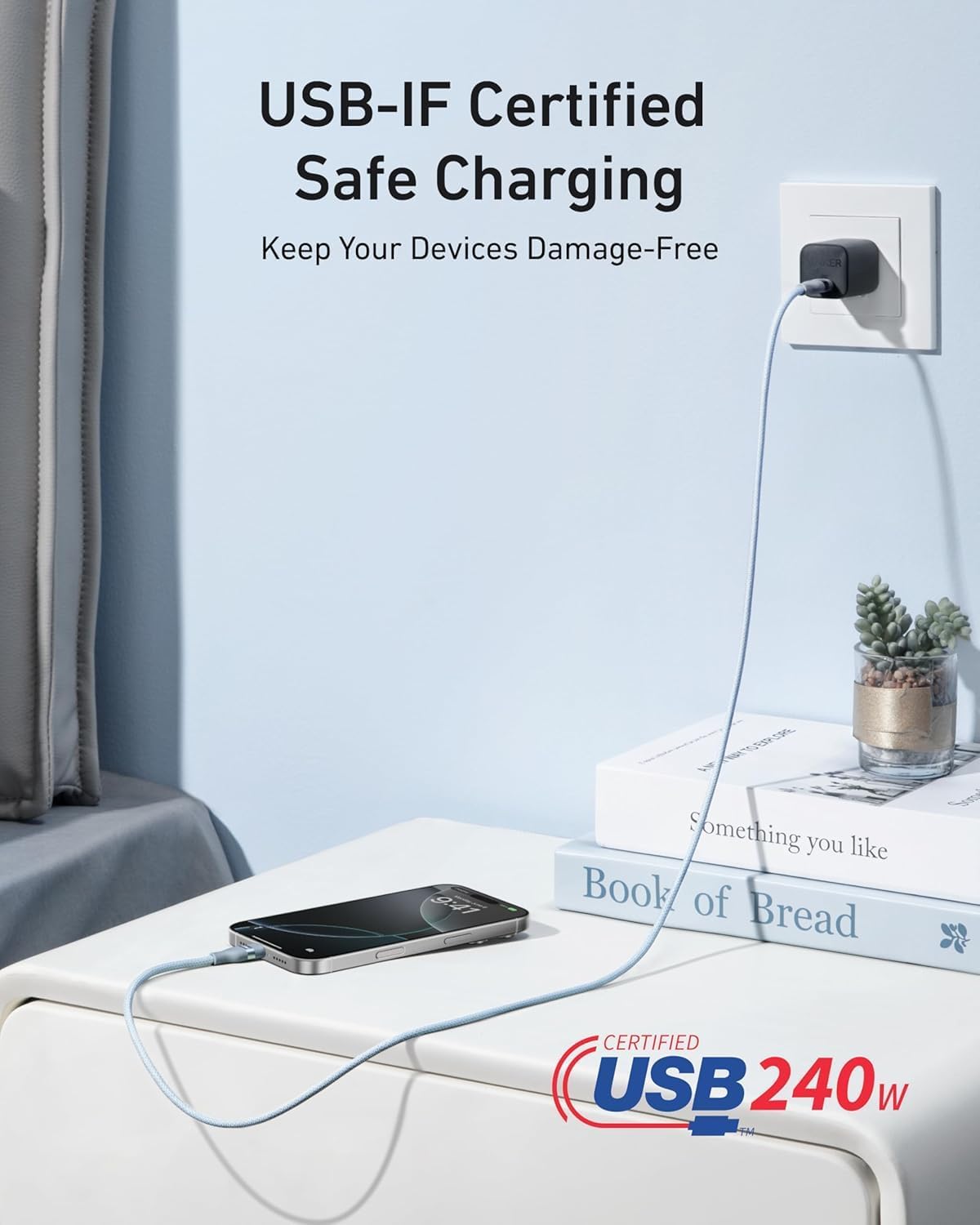 Anker Nano USB C to USB C Cable, 240W Fast Charging Cable (Black, 10ft)