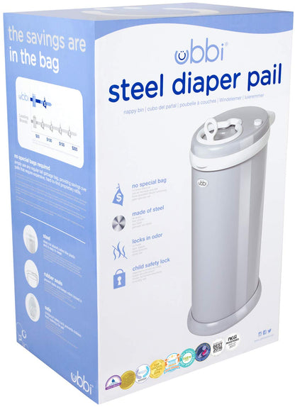 Ubbi Stainless Steel Diaper Pail, No Special Bags, Odor-Locking, White