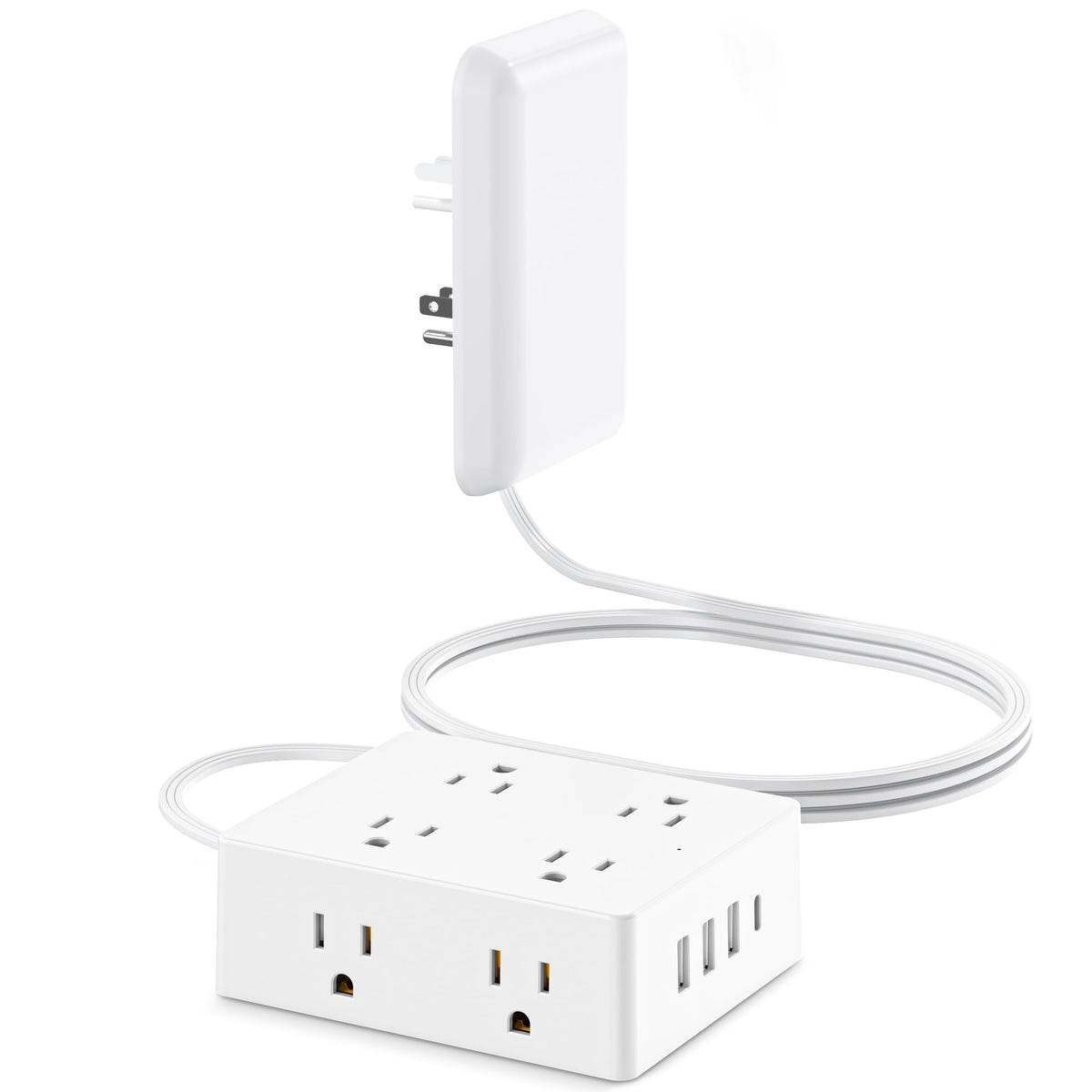 Split Extension Cord with Outlet Cover (10FT, Dual 5FT), Flat Plug Power Strip with 6 Outlets and 3 USB Ports, Outlet Extender for Tight Spaces