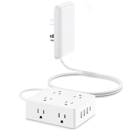 Split Extension Cord with Outlet Cover (10FT, Dual 5FT), Flat Plug Power Strip with 6 Outlets and 3 USB Ports, Outlet Extender for Tight Spaces