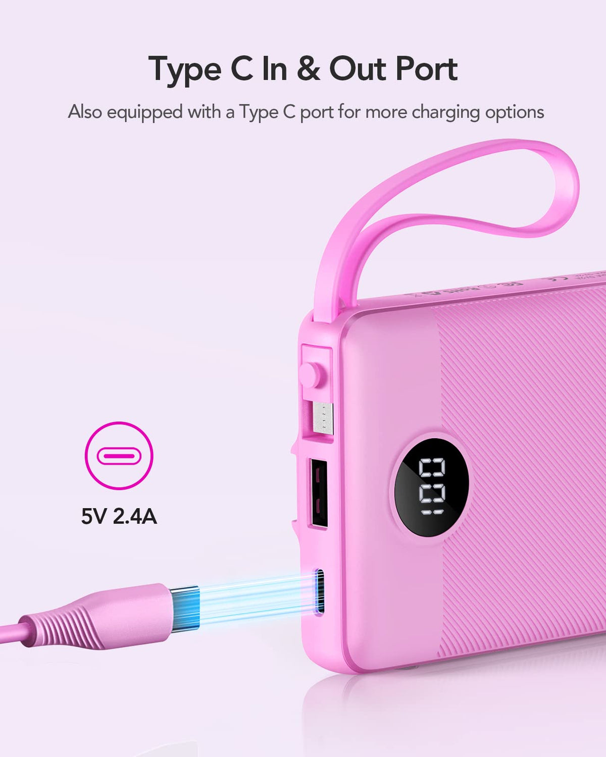 VRURC Portable Charger, Built in 4 Cables & Lanyard Power Bank 10000mAh
