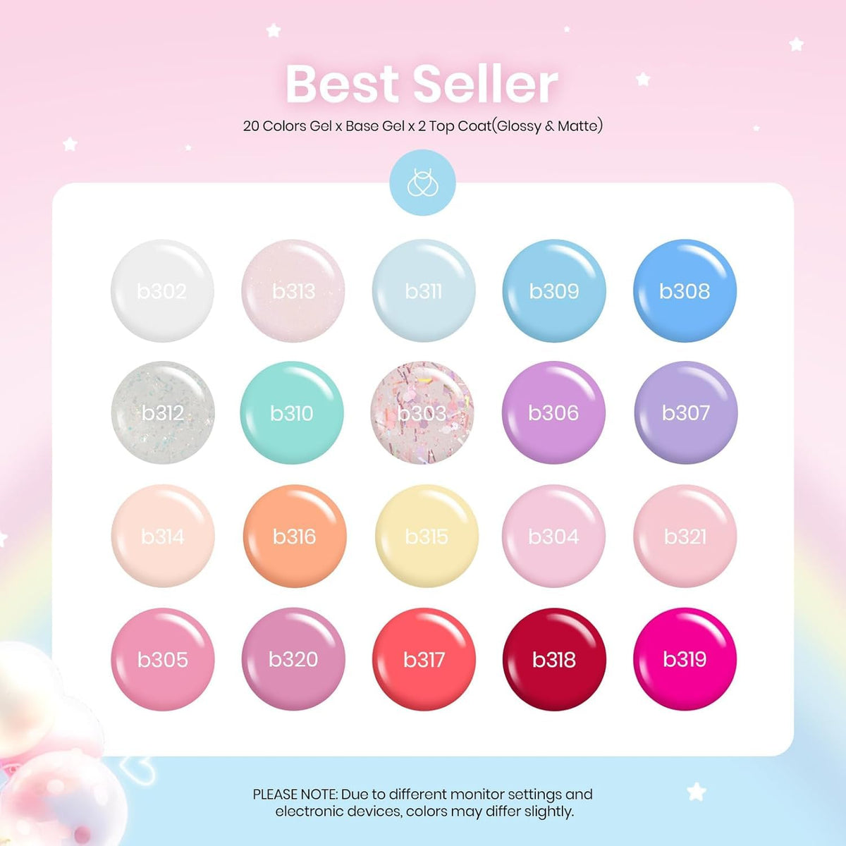 Beetles Gel Nail Polish Kit with U V Light - 80Pcs 55 Colors Gel Nail Kit