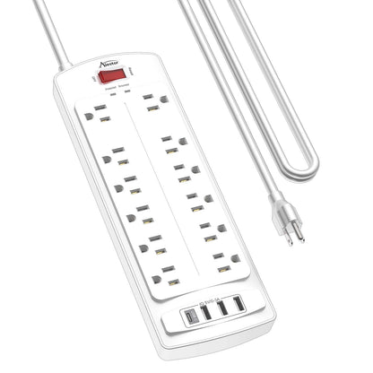 ALESTOR 10 Ft Surge Protector Power Strip with 12 Outlets and 4 USB Ports