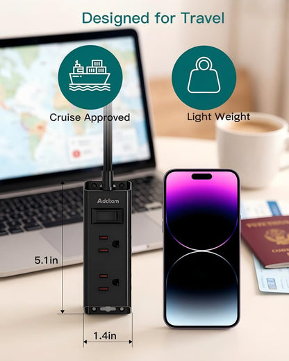 Addtam Flat Plug Extension Cord with 6 Outlet Extender for Cruise Travel