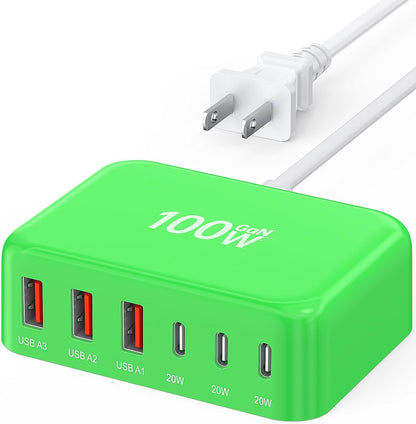 USB Fast Charger Block 50% Smaller 100W Max 6-Port GaN USB Charging Station