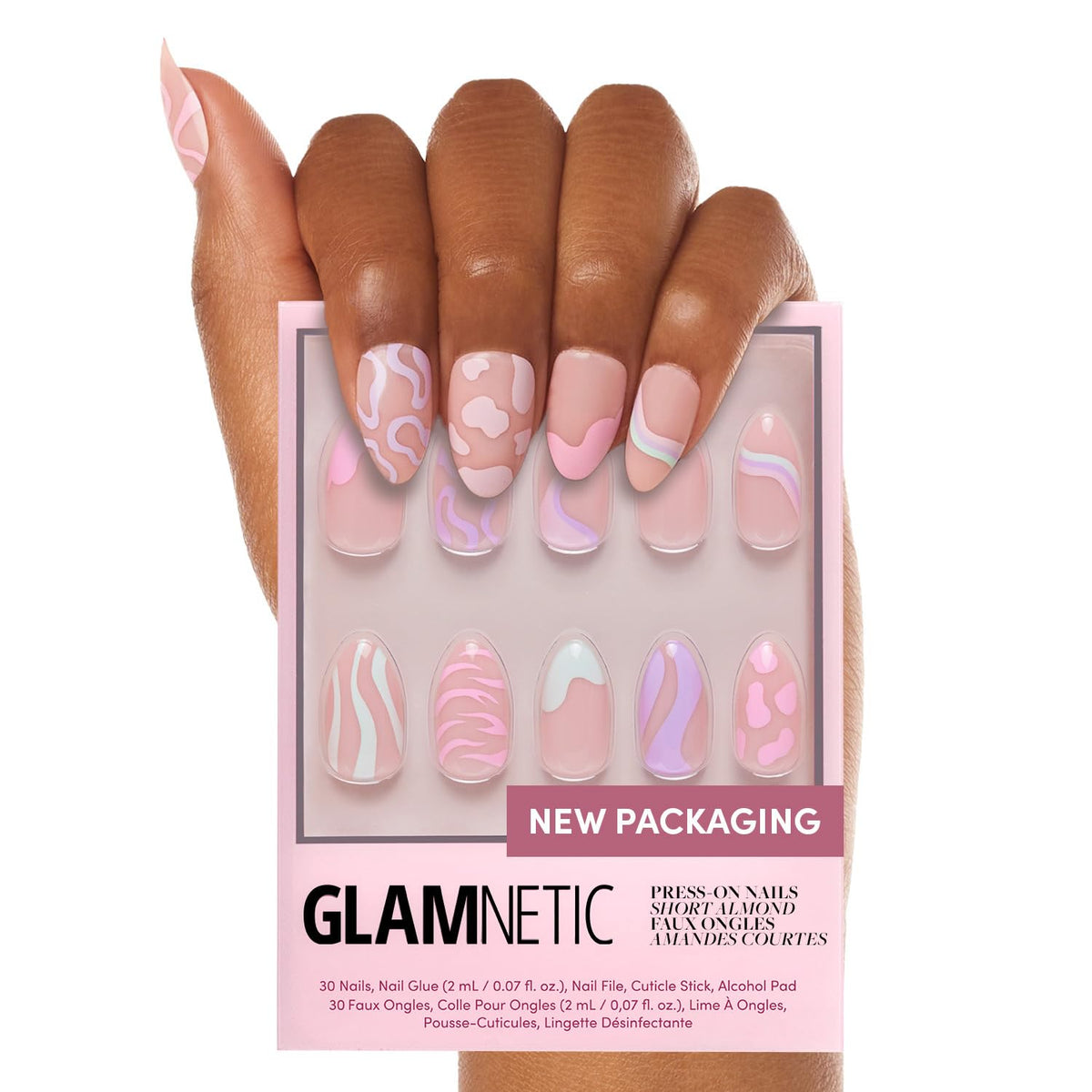 Glamnetic Press On Nails, Short Almond Glossy, Fake Nails 24pc Nail Kit