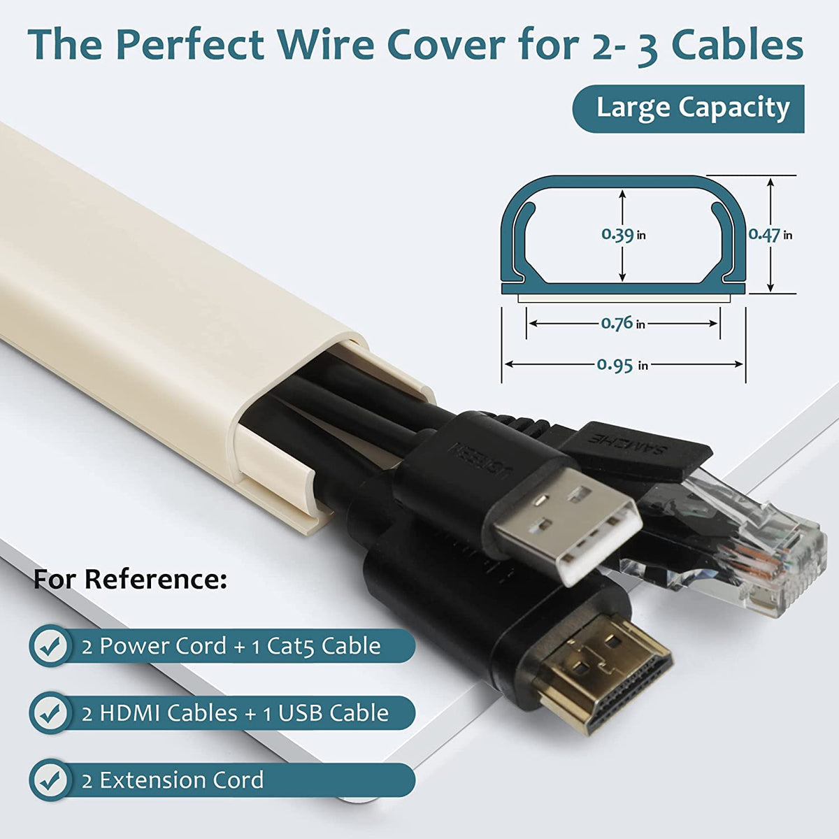 ZhiYo 85" Cord Cover for 1 Wire, Mini White Cord Hider Wall, 0.5"W x 0.3"H