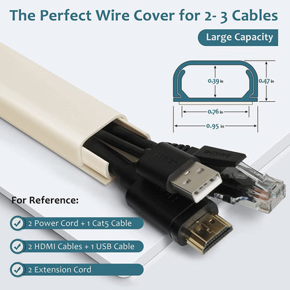ZhiYo 85" Cord Cover for 1 Wire, Mini White Cord Hider Wall, 0.5"W x 0.3"H