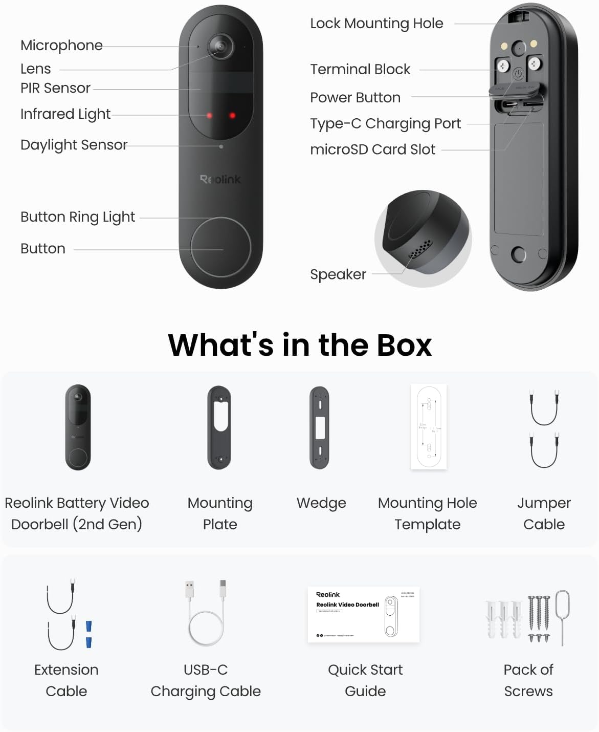 REOLINK Battery Video Doorbell (2nd Gen) 2K Wireless Camera White Version