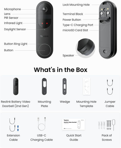 REOLINK Battery Video Doorbell (2nd Gen) 2K Wireless Camera White Version