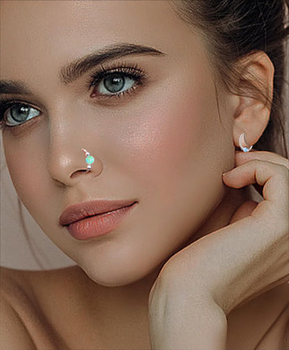 2PCS 18G Opal Cartilage Hoop Earrings, Hypoallergenic Silver Huggie Hoops